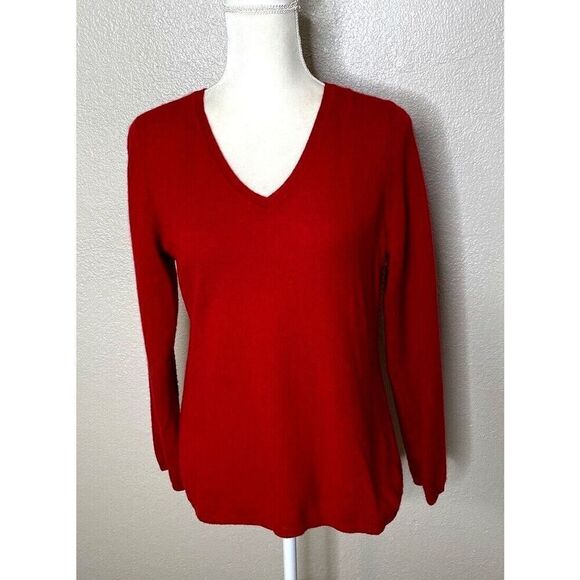 Charter Club Luxury Size L Women's Red 100% Cashmere V-Neck Pullover Sweater - Picture 1 of 9